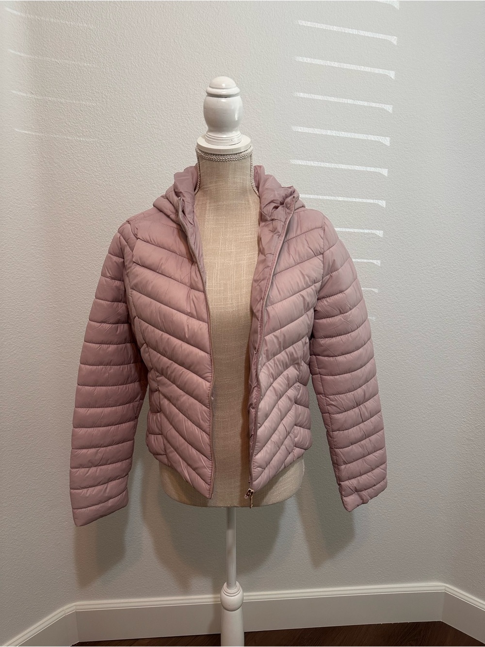 iris Blush Pink Quilted Hooded Puffer Jacket